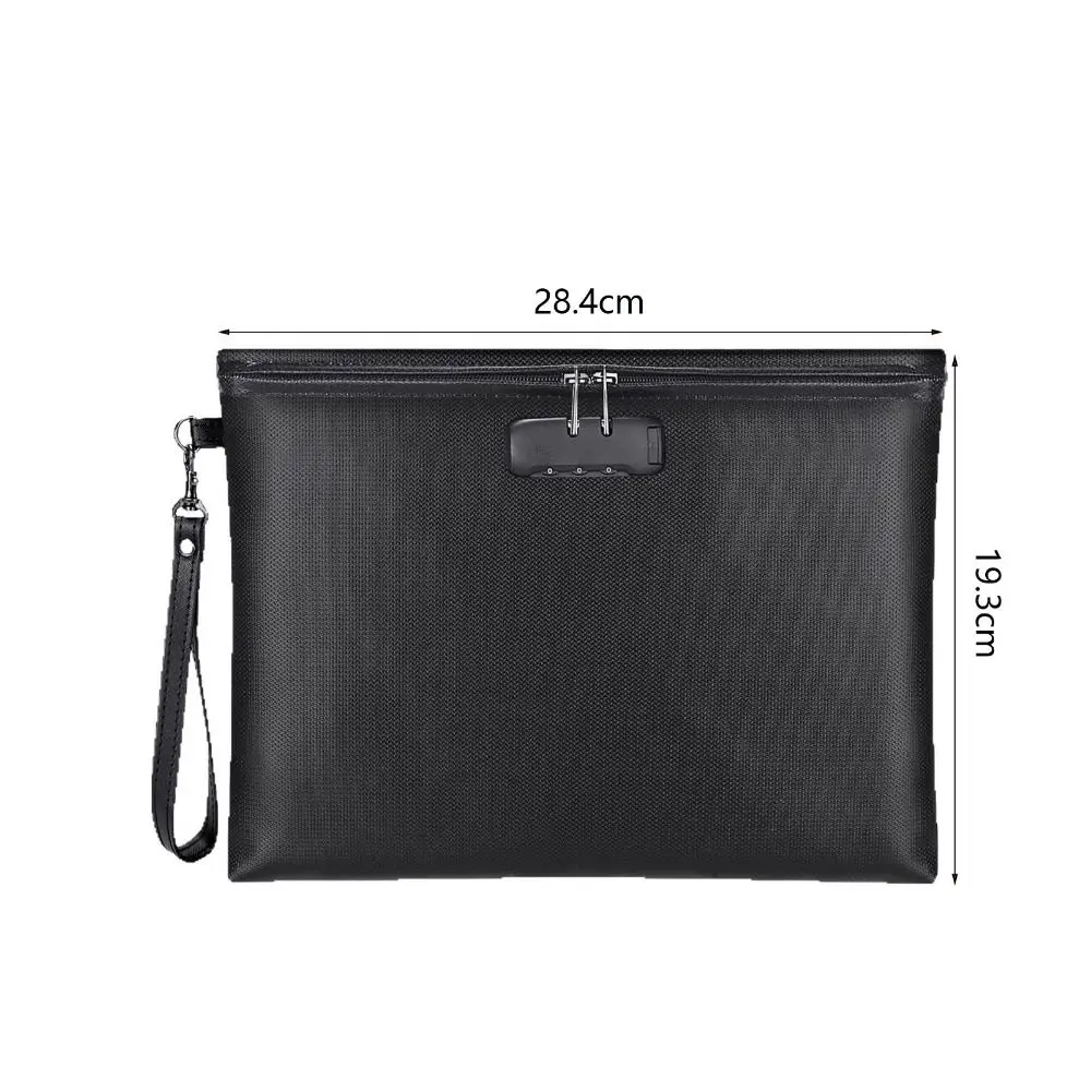 Saco de documentos à prova de fogo com bloqueio de código resistente ao calor à prova d'água com zíper de bloqueio bolsa de dinheiro com alça suspensa portátil