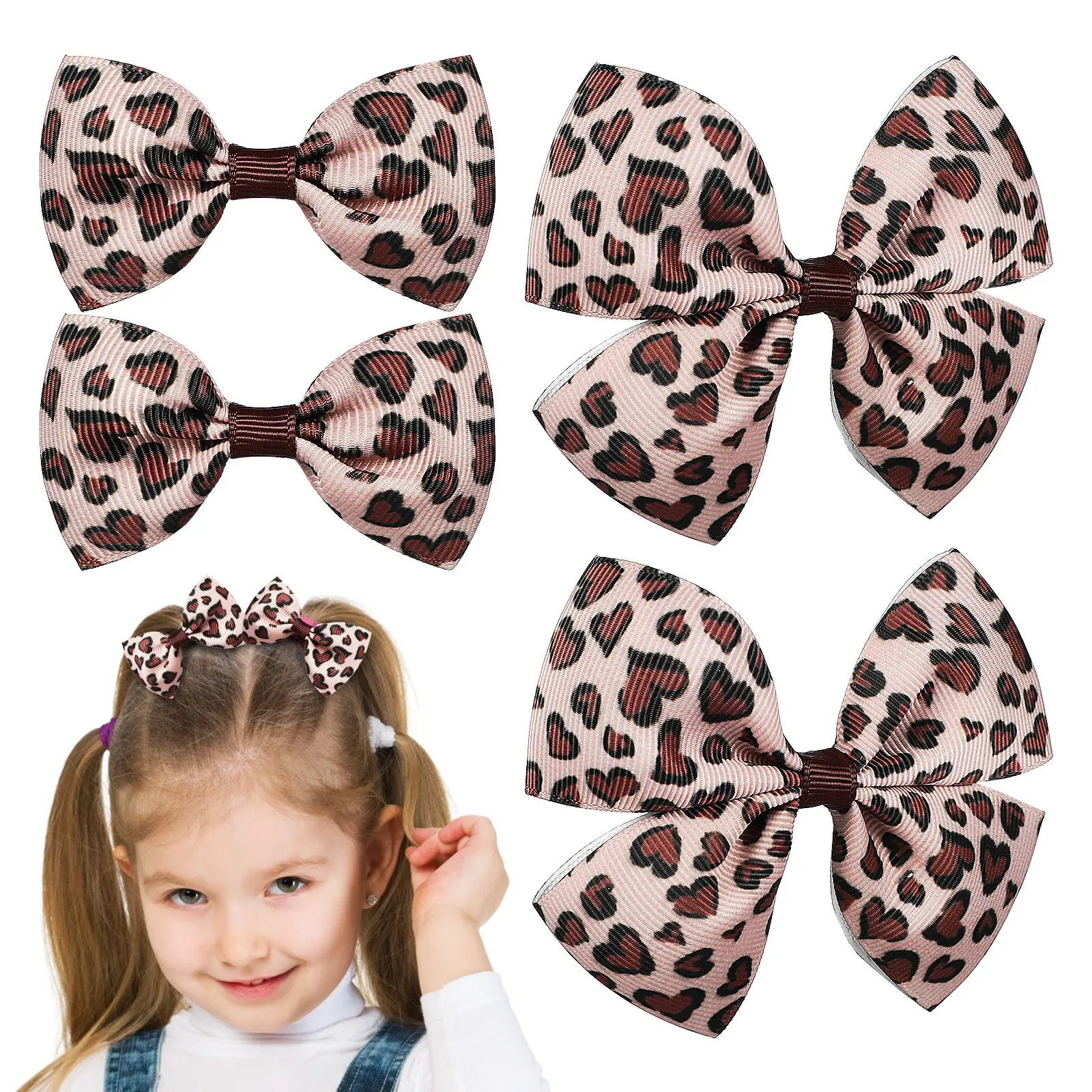 4Pcs Leopard Hair Bow Clips for Baby Girls Toddlers Fashionable Fabric Bow Hair Accessories Easy to Use Safe Comfortable Party