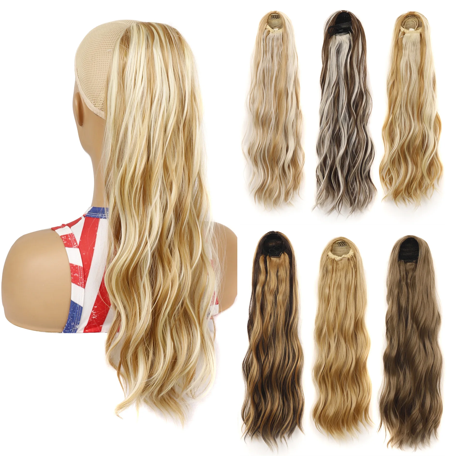 

Synthetic Drawstring Ponytail Wig, Corrugated Texture Chemical Fiber Hair Extension, Practical Hair Accessory for Ladies