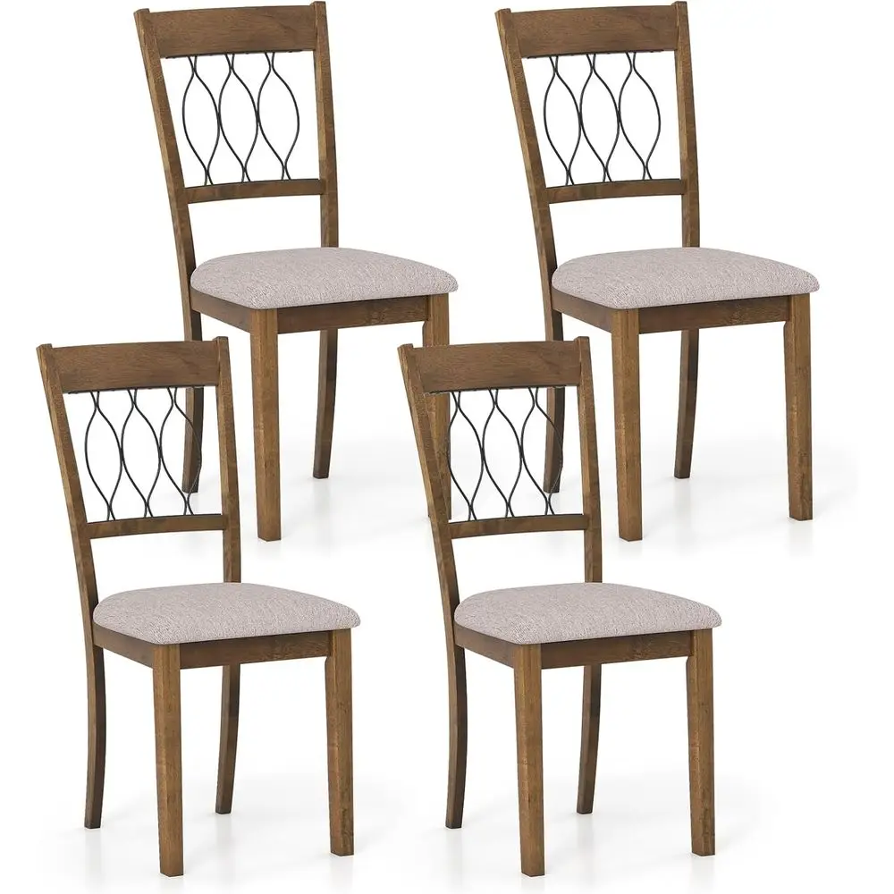 

Set of 4 Fabric-Covered Dining Chairs with Padded Seats, Hollowed Backrest, Rubber Wood Legs, Suitable for Kitchen, Living Room,