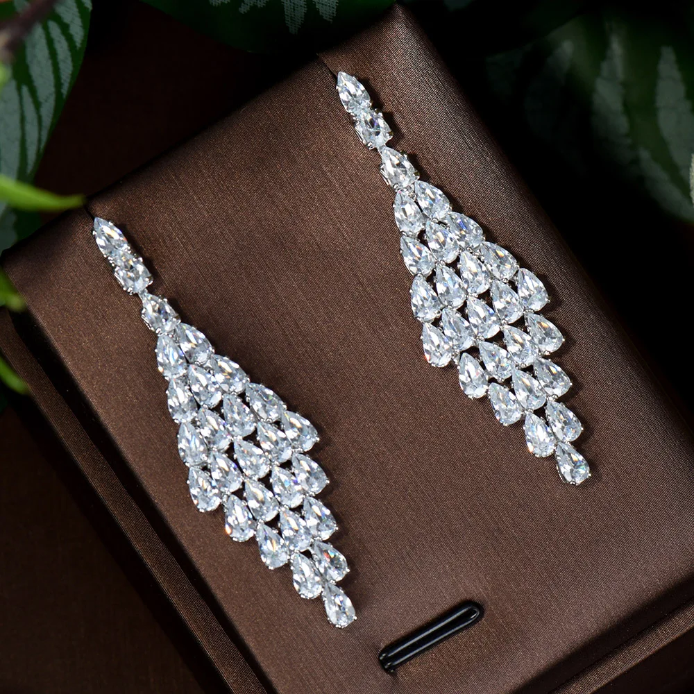 HIBRIDE طويل قطرة الماء مكعب أقراط مرصعة بحجر الزركون للنساء الزفاف 2024 موضة جديدة استرخى أقراط فام Brincos E-844 #3