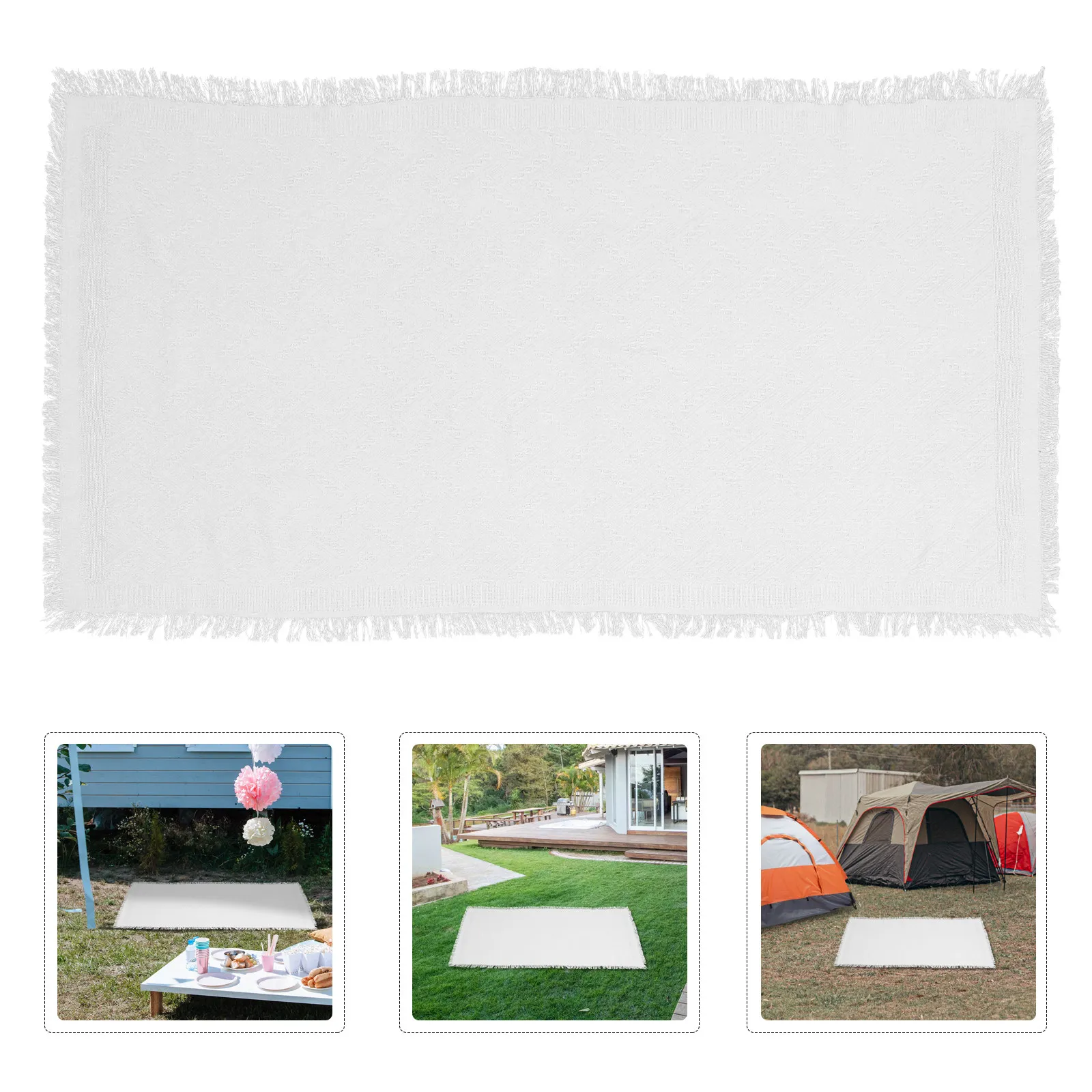 

White Waterproof Picnic Blanket Outdoor Camping Mat Portable Foldable Picnic Rug Beach Park Photo Backdrop Boho Style 70.7x35.3