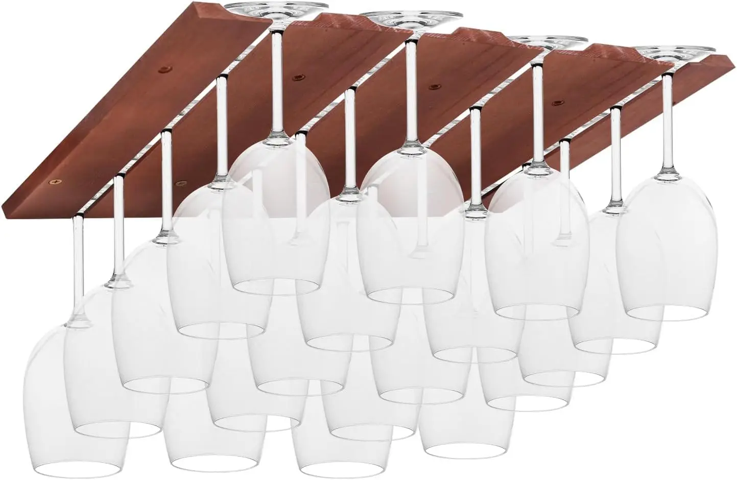 

4-Tier Adjustable Wine Glass Holder, Under Cabinet Wooden Rack, 11x17x0.7in, Wine Red