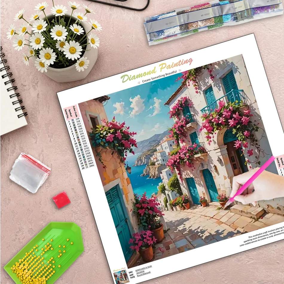 

GATYZTORY Town Diamond Painting Kit Wall Art Picture Rhinestone Art Crafts Scenery Full Round/Square Diamond Art For Beginners H