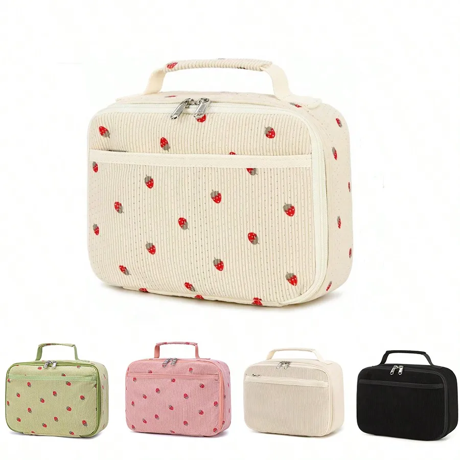 

Corduroy Cloth Portable Insulated Lunch Tote Bag, Rectangular With Aluminum Foil Layer, Suitable For Students, Office Workers