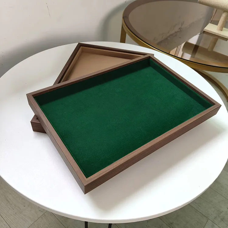 Green Velvet Jewelry Tray Necklace Ring Box Watch Hair Accessories Photo Plate Jewelry Display Stand Square Simple Style