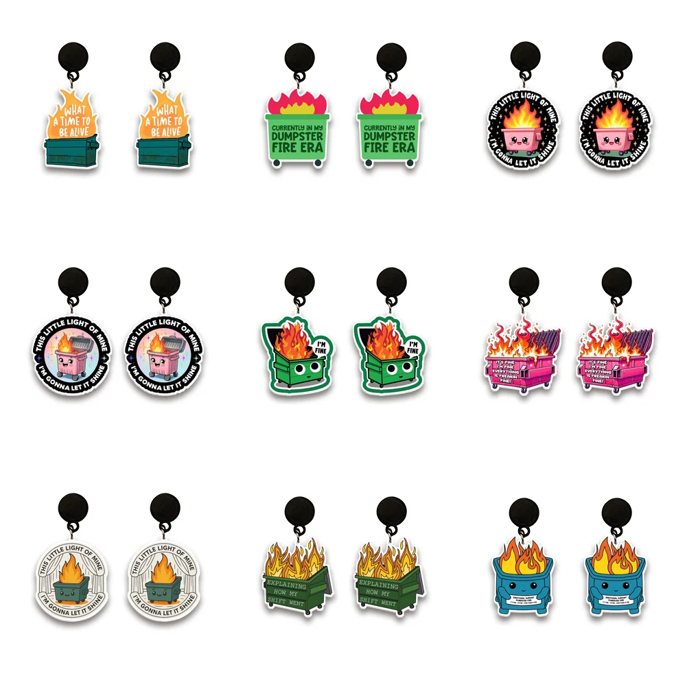 Fire In Garbage Car Resin Earrings Dangle Pendant Earrings Design Drop Earrings Acrylic Girls Accessories