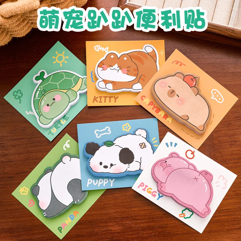 30 Pcs Cute Animal Shaped Sticky Notes Panda Kitty Kawaii Self-Sticky Notes Memo Pad For School Office Home Kids Students