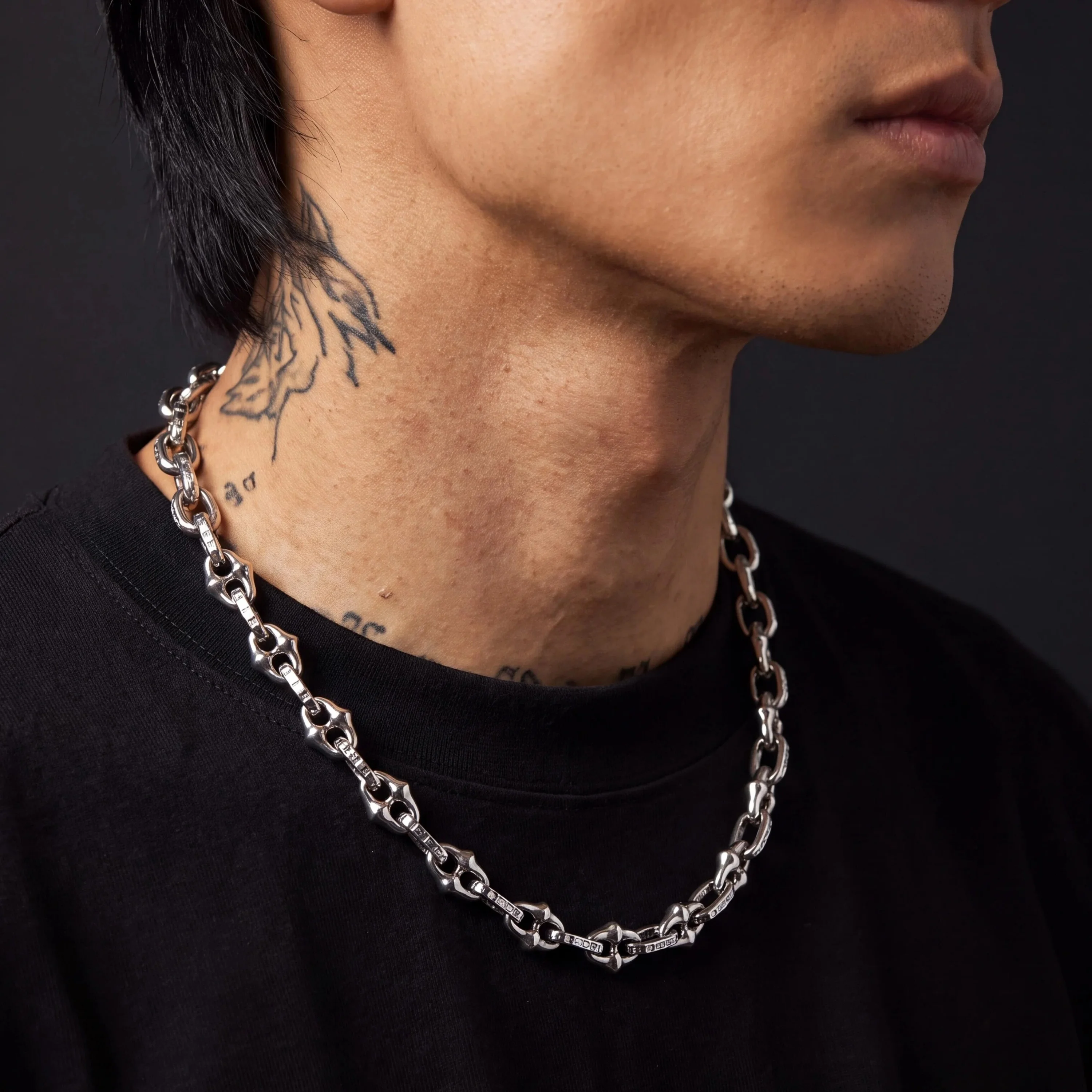 Y2K Gothic Punk Spike Link Chain Choker Necklace Silver Thick Chain Adjustable Hip Hop Streetwear Unisex Fashion Jewelry