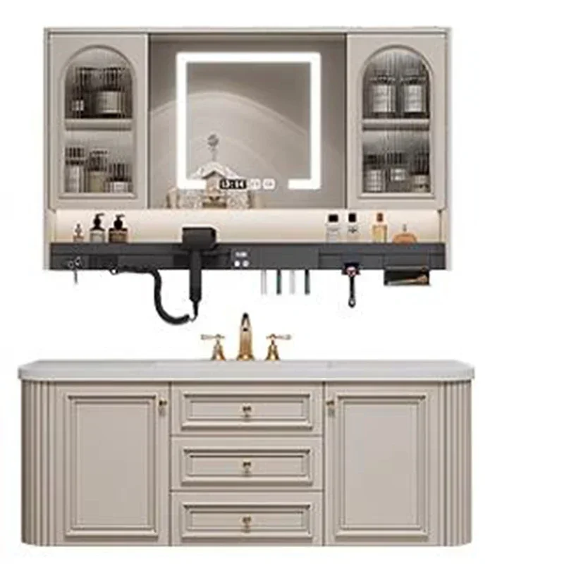 كريم نمط الحمام بالباطل رفوف مفتوحة مع بالوعة تخزين الحمام بالباطل أدراج أثاث المنزل الياباني Spiegelkast LLBC #6