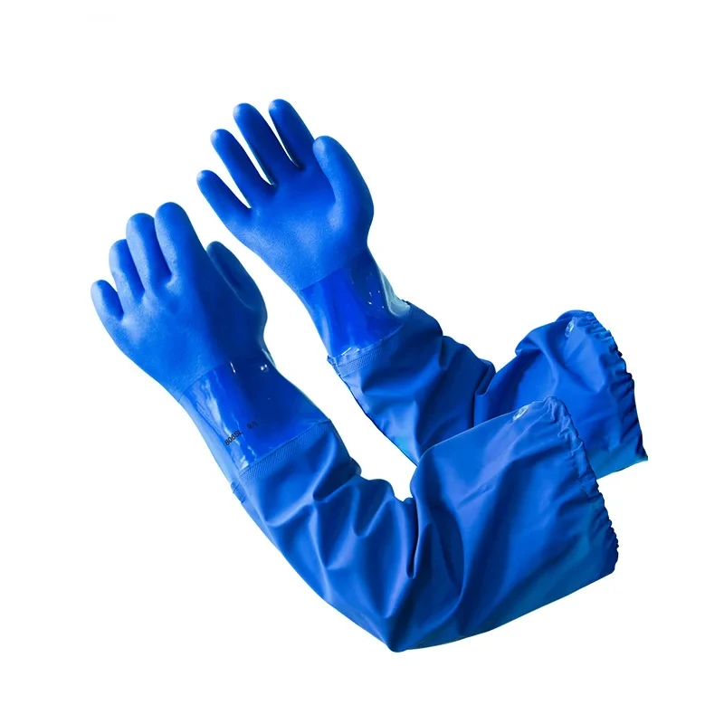 PVC Rubber Gloves Thicken Oil/Acid/Alkali Resistant Water Proof Lining Cotton Chemical Industrial Reusable Protective Gloves