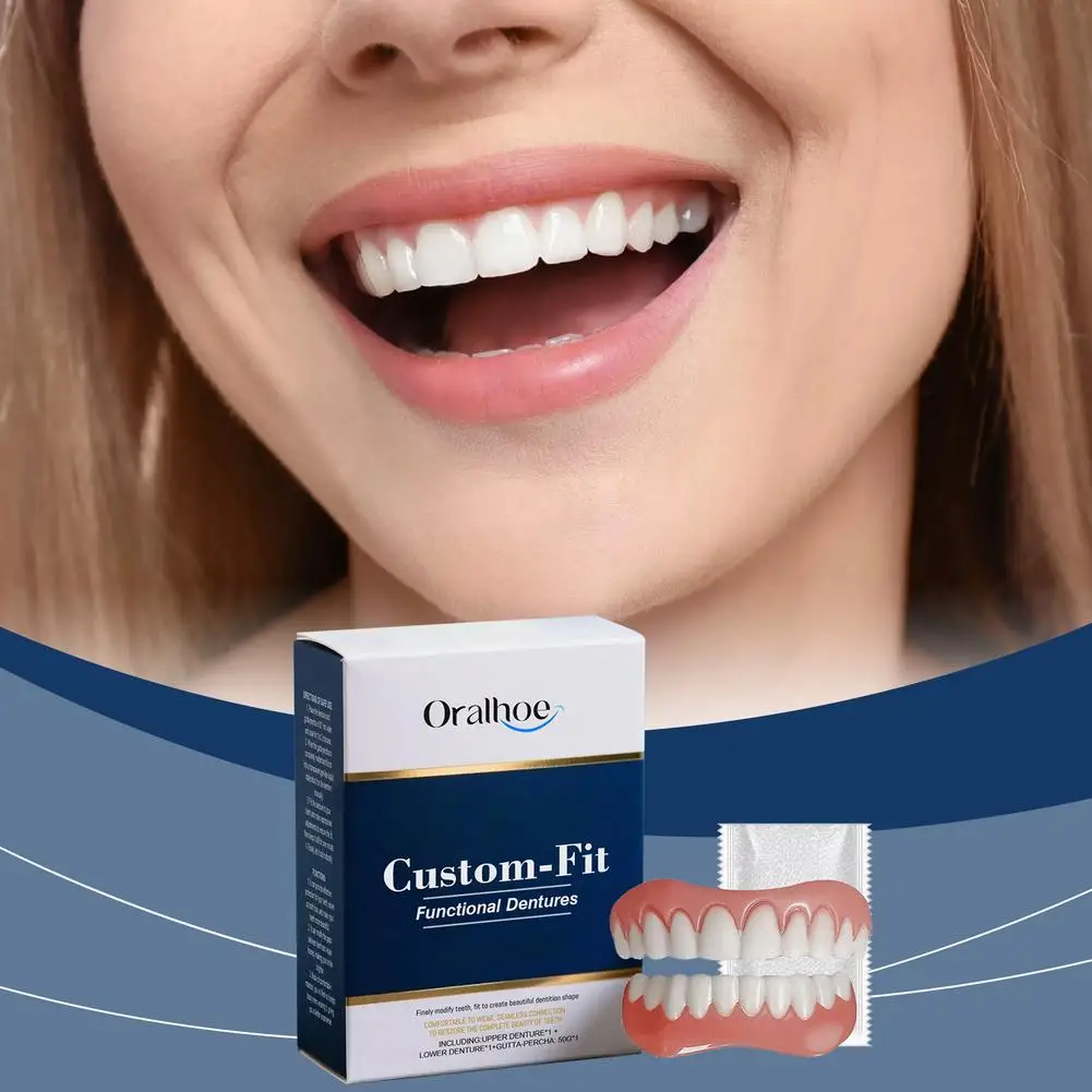 Silicone Denture Kit Temporary Orthodontic Upper Lower Set Fake Tooth Whitening Dentures Simulation Braces Oral Care Easy Use