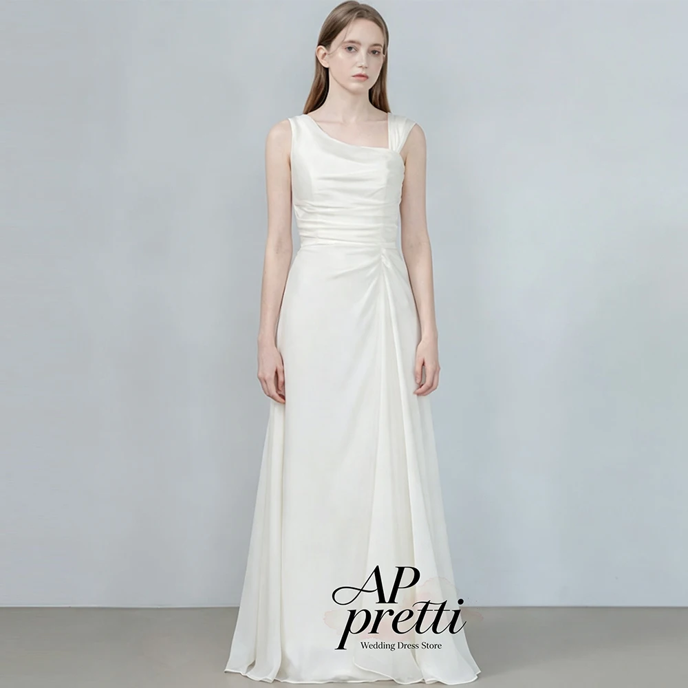 AP pretti Ivory Satin Korea Wedding Dress Photo Shoot Asymmetrical Sleeveless 웨딩드레스 A-line Minimalist Floor-Length Customized