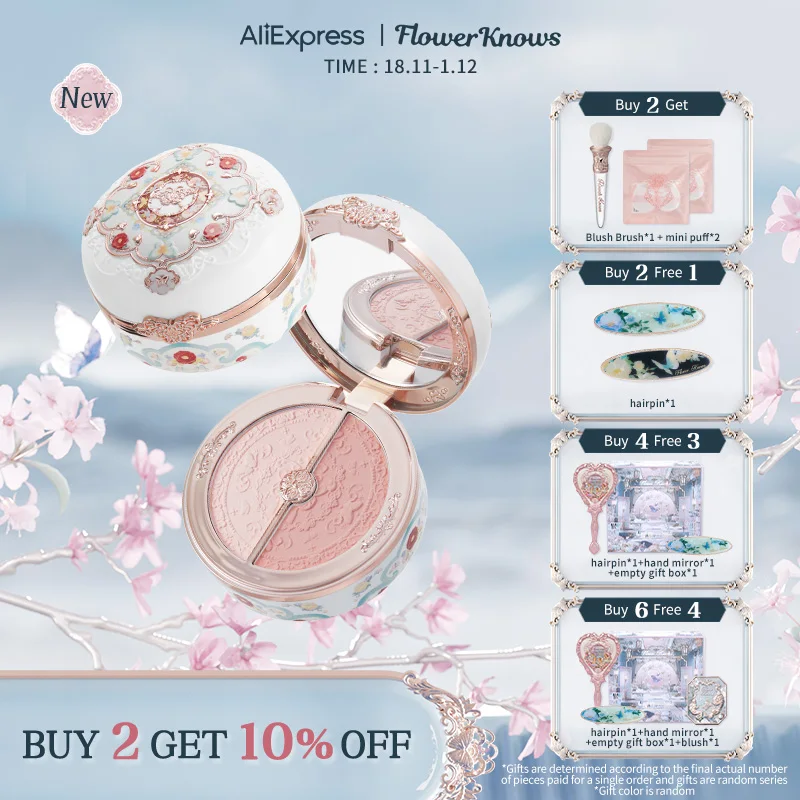 Flower Knows Butterfly Cloud Collar Collection Rouge Box Highlighting & Blush Duo Powder Brightening Auxiliary colors 6g