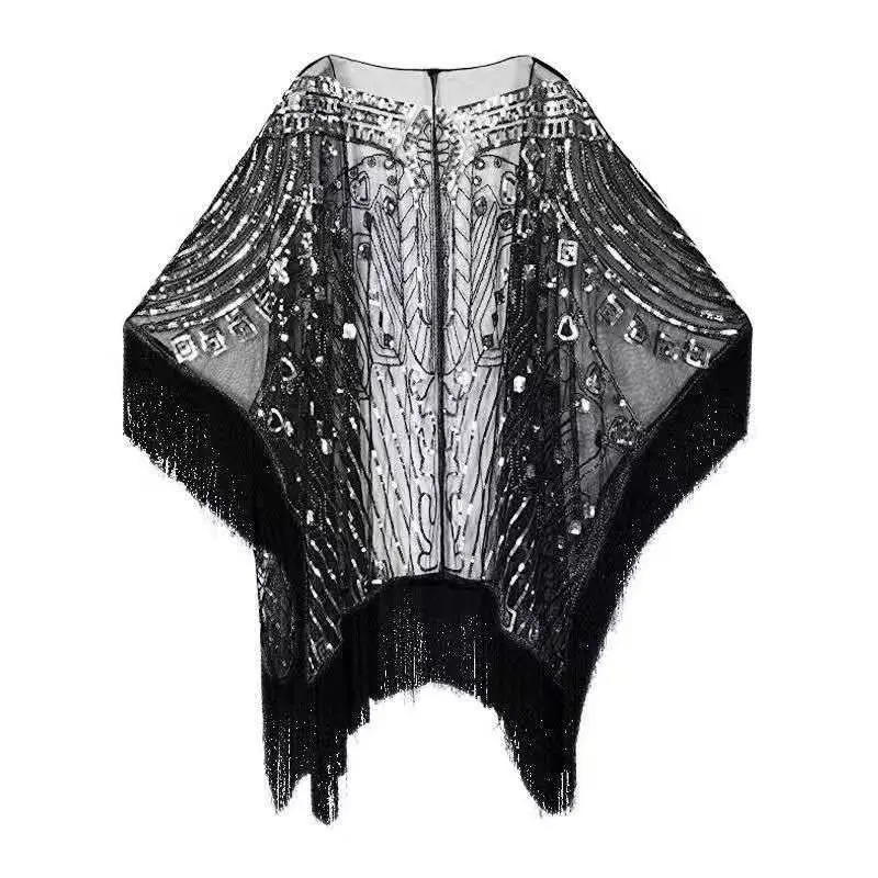 2026 Women's new heavy-duty sequin fringe long shawl, fashionable high-end lightweight outerwear