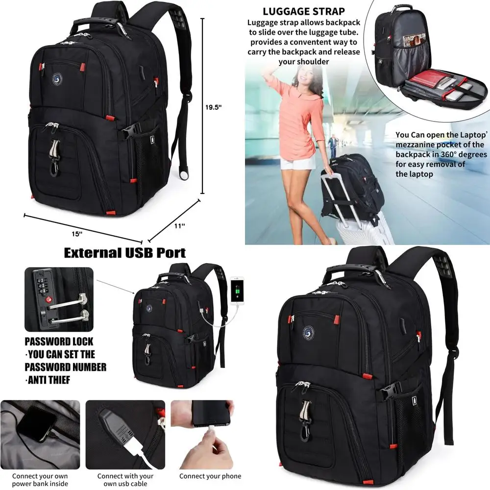 

Большой рюкзак для ноутбука на 50 л с USB-портом, подходит для ноутбуков до 17 дюймов, сумка для колледжа и путешествий для мужчин и женщин