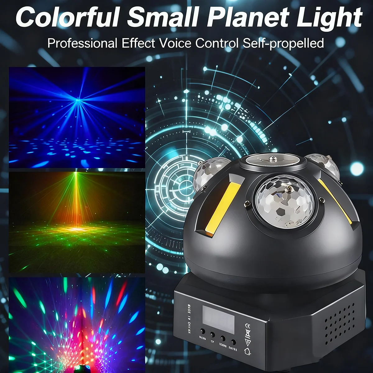 

60 Вт светильник для вечеринки с подвижной головкой, красочный DJ-диско-шар, с проекцией узора и голосовым управлением, с дистанционным управлением RGB