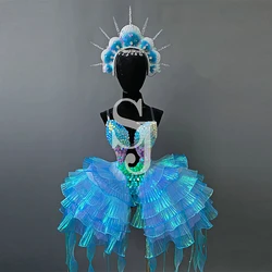 2023 New Mermaid Gogo Dance Costume Sparkly Sequins Bodysuit Party Carnival Festival Clothing Sexy Drag Queen Clothes VDB6752