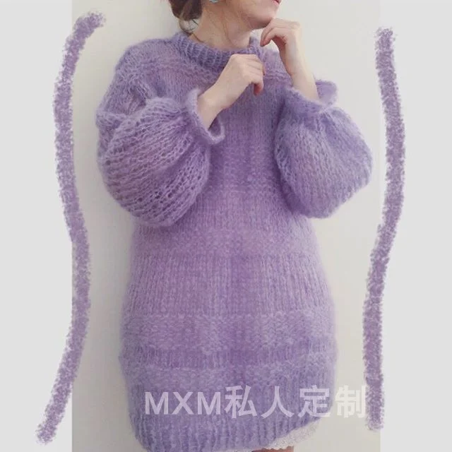 女性のためのmohairニットジャケット、手作りの織り、ゆったりとしたプルオーバー、新しい衣装、Instagramブランド、秋