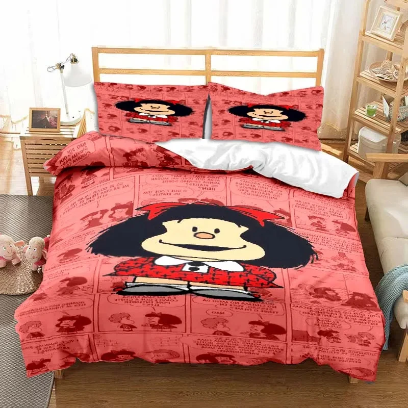 3D Print Mafalda Cartoon Bedding Set,Duvet Cover Comforter Bed Set Quilt Cover Pillowcase,King Queen Twin Size Boys Girls Adults