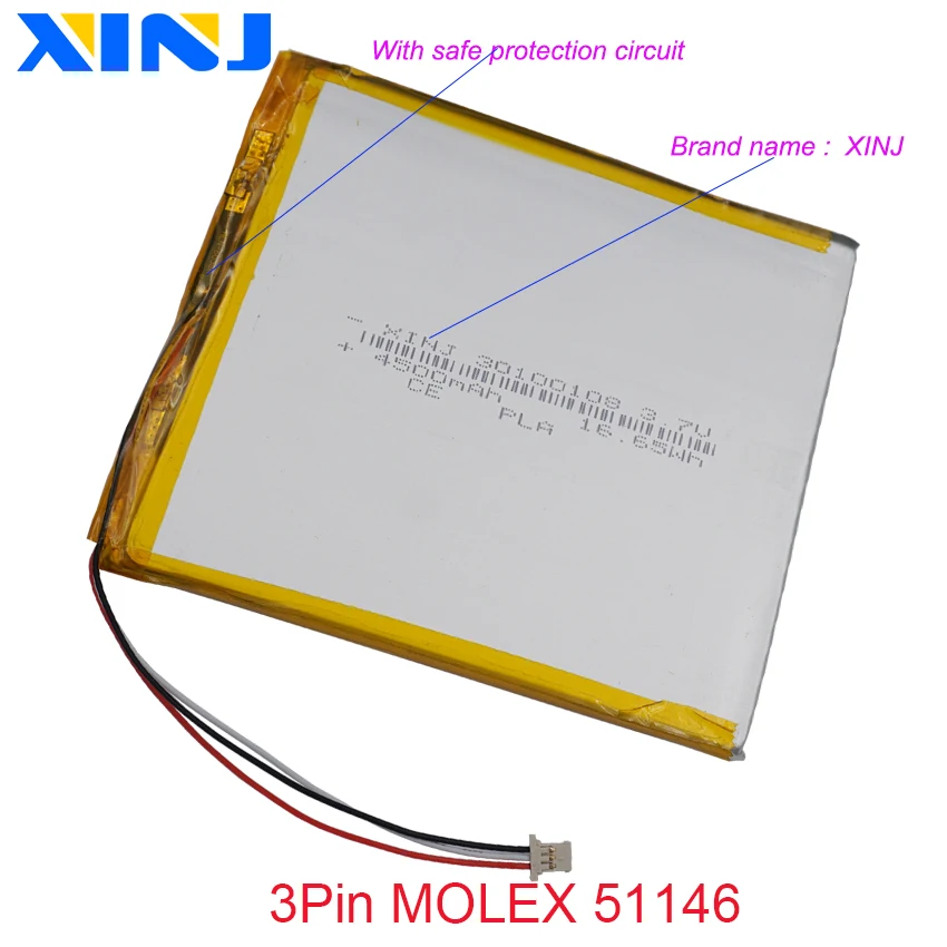 3.7V 4500 mAh 16.6Wh Li-polymer Li แบตเตอรี่ 30100108   Lipo 3Pin MOLEX 51146 สําหรับ ONYX BOOX Chronos eBook, E-Book Tagus Gaia Eco