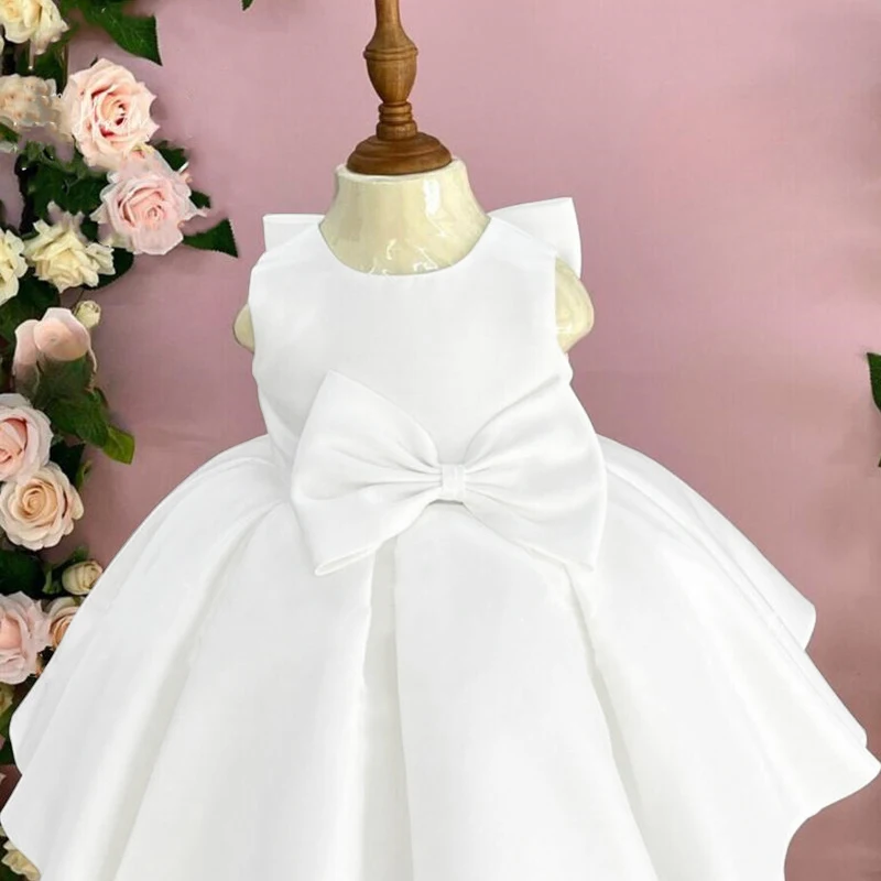 Newborn Baby White Baptism Dress For Girls 1 Year Birthday Party Dresses Big Bow Girl Wedding Dress Toddler Christening Gown