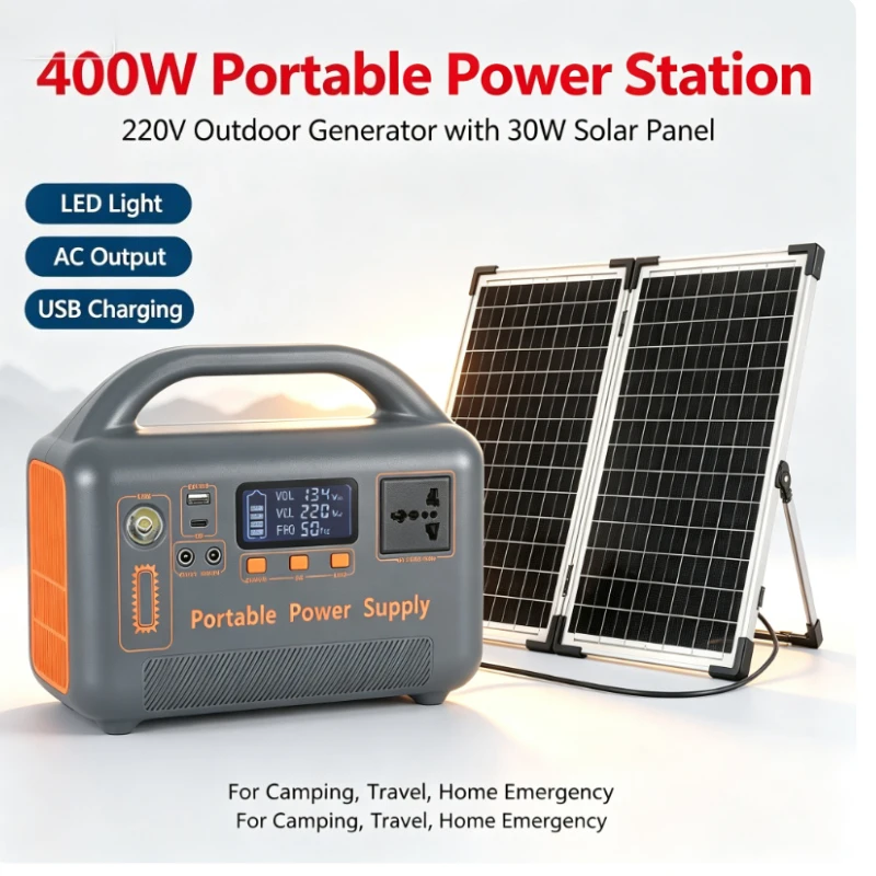 400W Portable Power Station 220V Solar Generator 192Wh Outdoor Emergency External Mobile Battery Powerbank For Camping