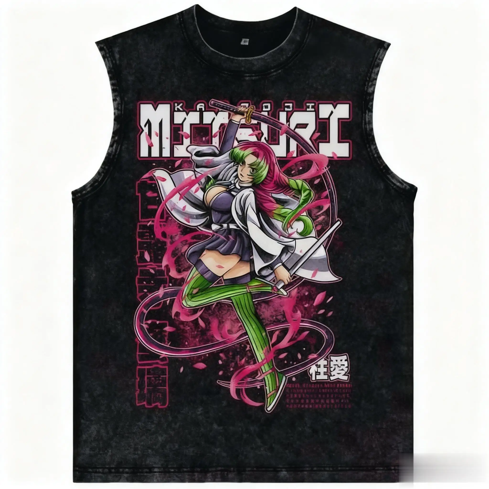 Nieuwe Trendy Demon Slayer Mouwloos T-shirt Man Vrouwen Tank Top Vintage Wassen Anime Gedrukt Gym Vest Streetwear Harajuku Oversized