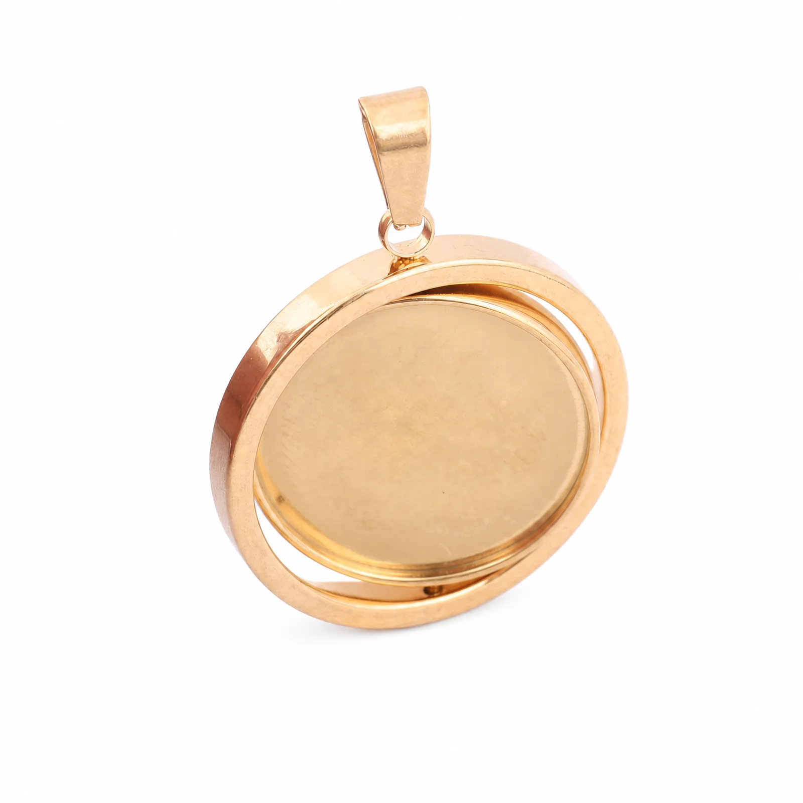 5pcs Stainless Steel Gold Plated Spinning Pendant Trays 20mm Rotating Cabochon Bezel Settings For Diy Necklace Jewelry Making