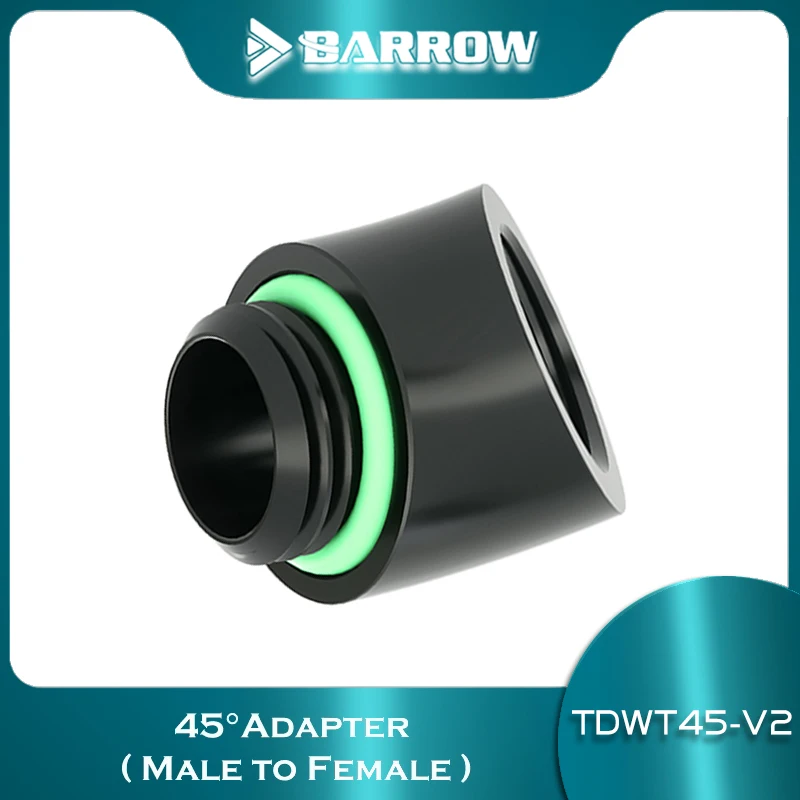 Barrow TDWT45-V2 PC Water Cooling Shape 45° Angled Fitting Adapter G1/4'' Thread, Hard Tube Building M-F Rotatable Connector