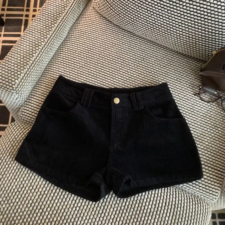 Outono e inverno novo retro cáqui veludo de cintura alta shorts retos spice girl calças quentes em forma de a