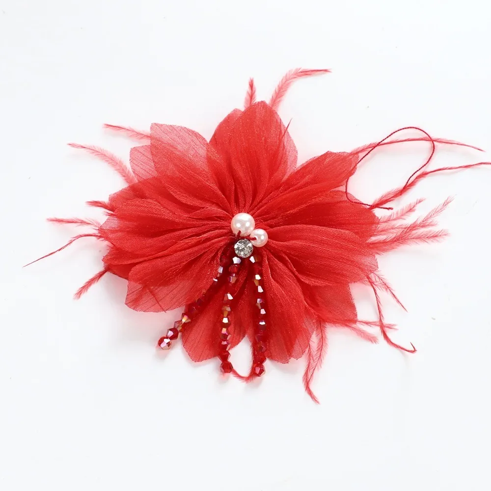 Organza Flower Accessories Flower Glitter Crystal Inlay DIY Headdress Part Crystal Tassel Detail Hair Decor Hair Crown Making