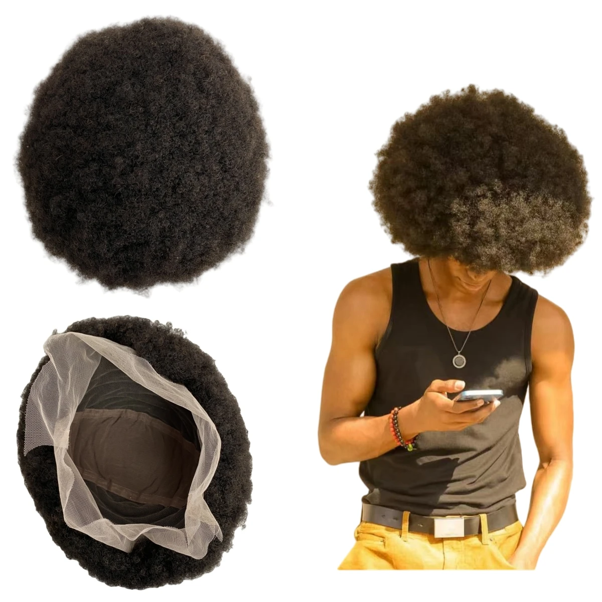 

6 дюймов индийские девственные человеческие волосы замена 150% плотность 4 мм корень афро полный парик шнурка для чернокожих мужчин