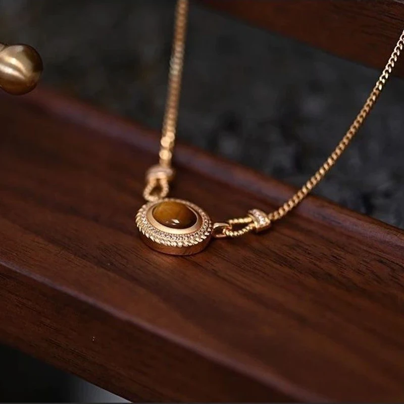 

Exquisite Oval Tiger Eye Stone Pendant 18k Gold Plated Spaghetti Chain Women Necklace Daily Wear Jewelry Accessories
