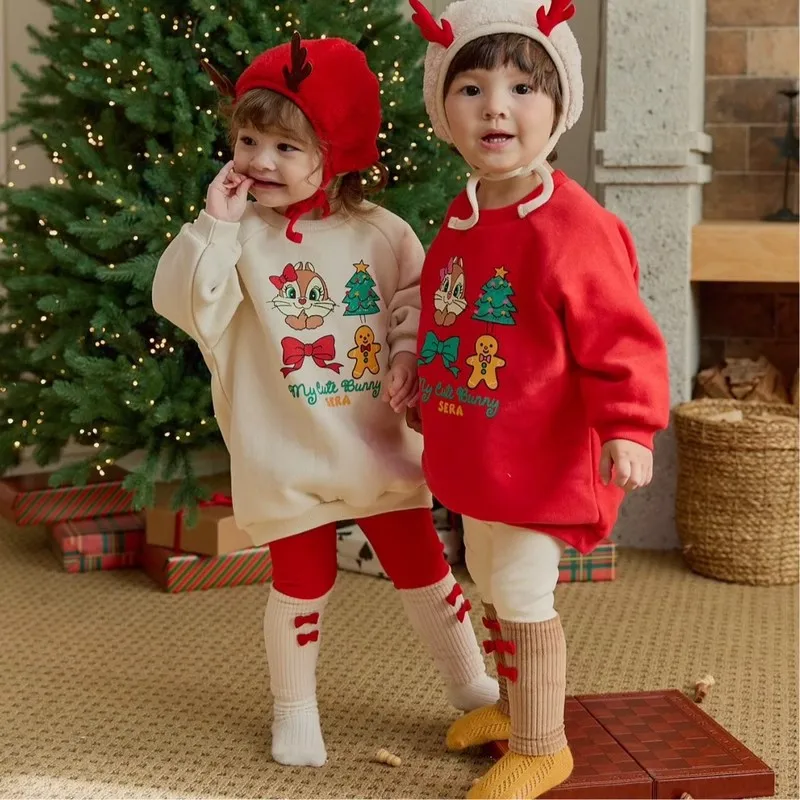 Christmas Autumn Korean Baby Sweater Top Baby Cute Christmas Long Sleeved Hoodie Casual Comfortable Boys Girls Outdoor Tops