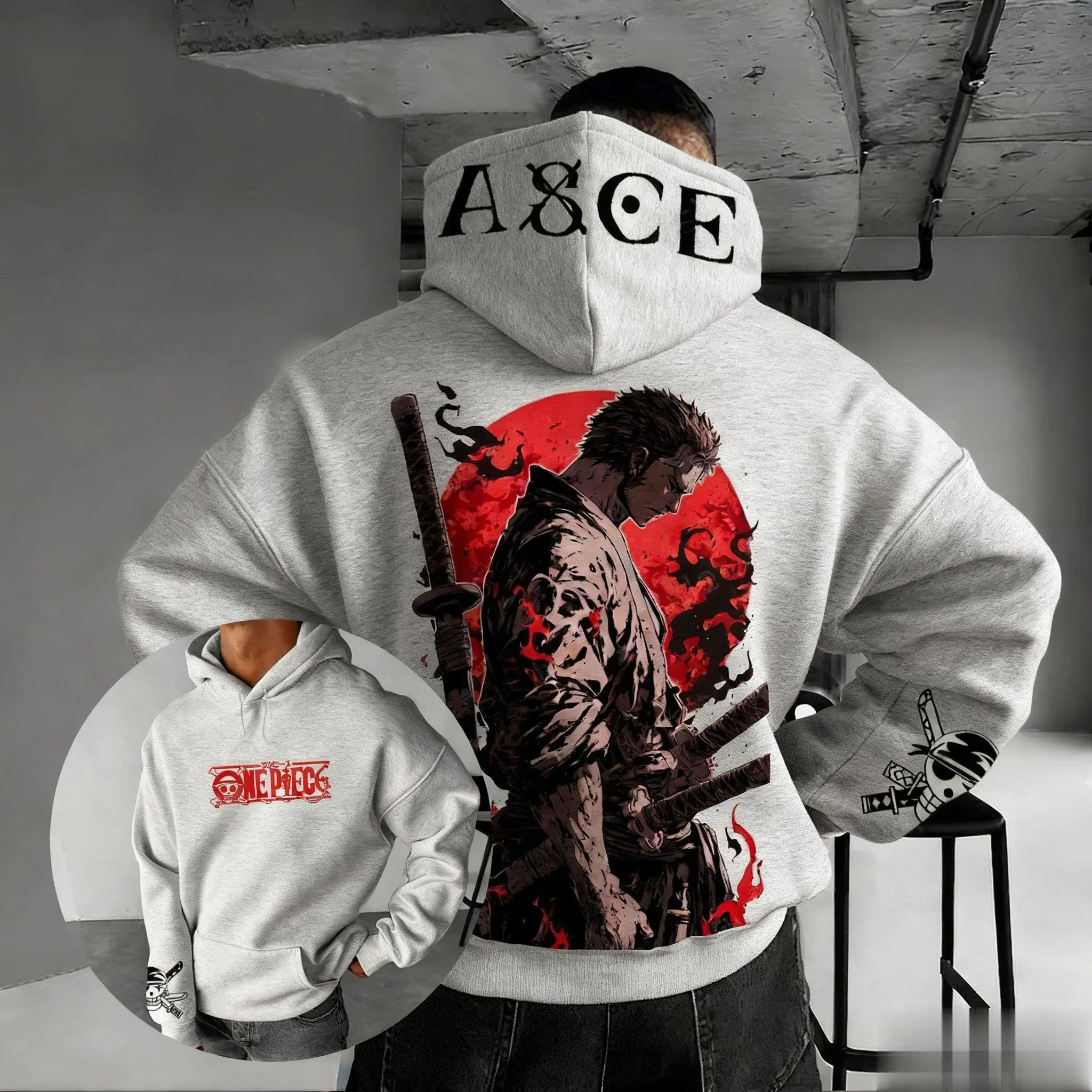 

Винтажная цельная толстовка с капюшоном в стиле аниме «Зоро», мужская и женская осенне-зимняя модная пуловерная толстовка, уличная одежда, повседневная одежда Y2k