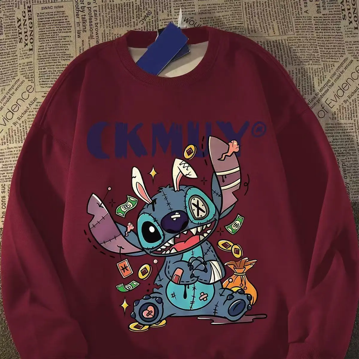 MINISO الأمريكية الرجعية 3D المطبوعة الرقمية الكرتون أنيمي جولة الرقبة هوديي فضفاض عارضة أعلى