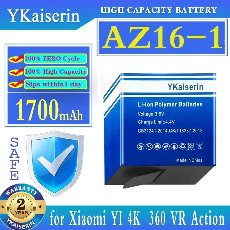 1700mAh Camera Battery for Xiaomi YI 4K+/Lite/360 VR Action Not for Discovery Version AZ16-1