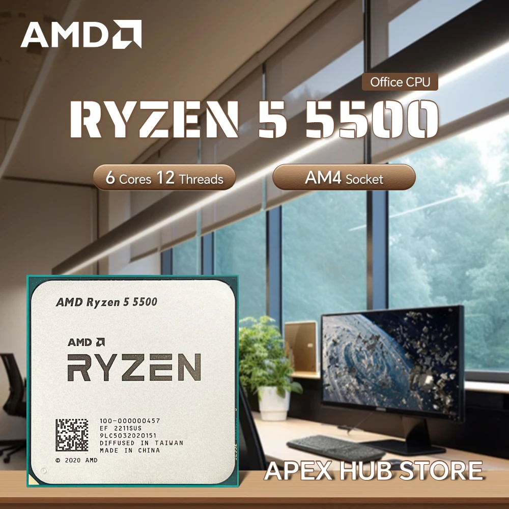 AMD R5 5500 6 ядер, 12 потоков до 4,2 ГГц, 65 Вт TDP Zen 3, поддерживает настольный офисный процессор PCIe 3.0
