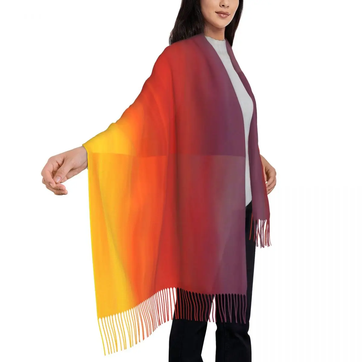 Sunset Print Scarf Gradient Ombre Keep Warm Shawls and Wrap with Tassel Female Retro Scarves Wraps Winter Custom Bandana