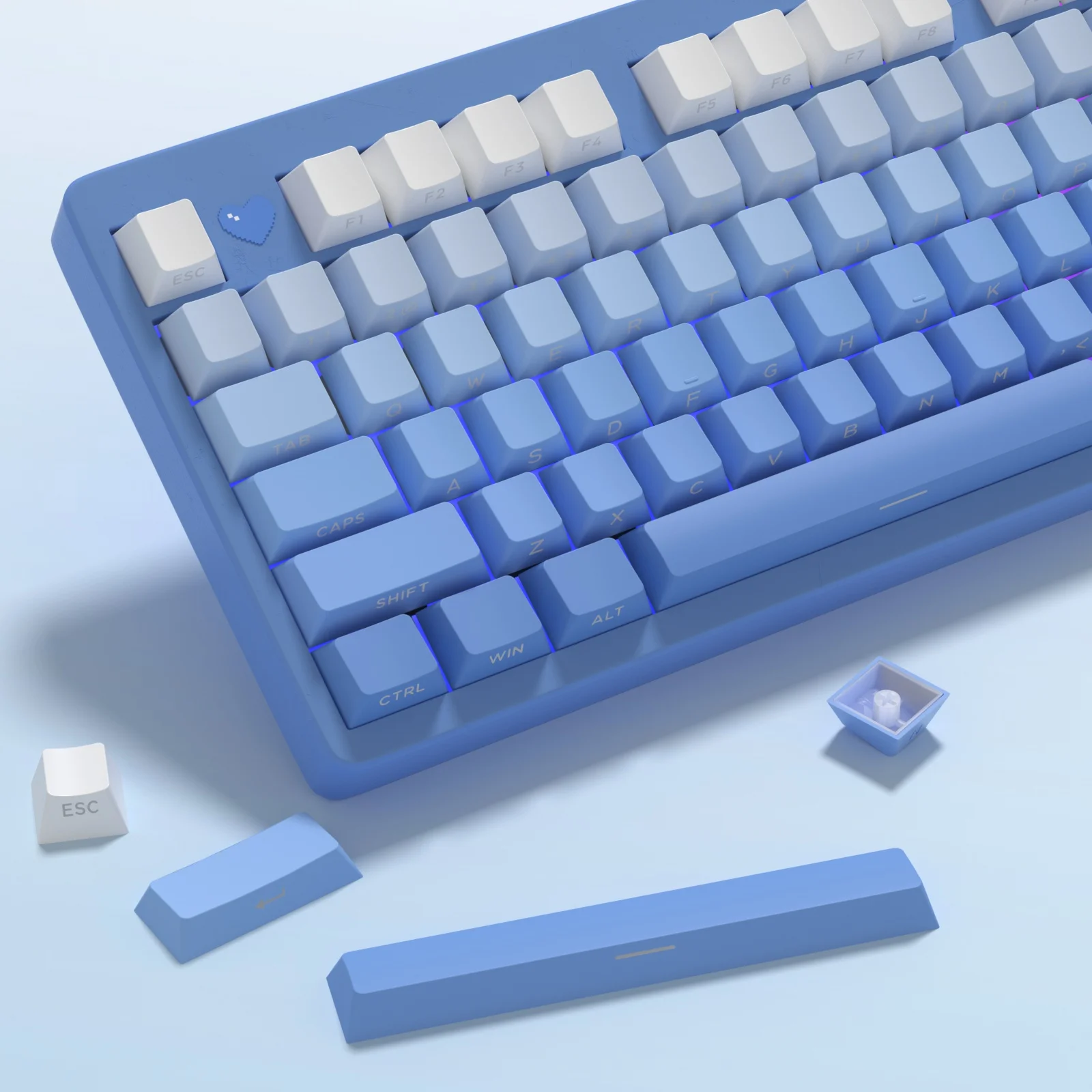 Imagem -03 - Kbdiy-gradiente Azul Keycaps para Teclado Mecânico do Jogo Pbt Cereja Keycap Brilhar Lado Impressão Através Backlit Caps 133 Teclas