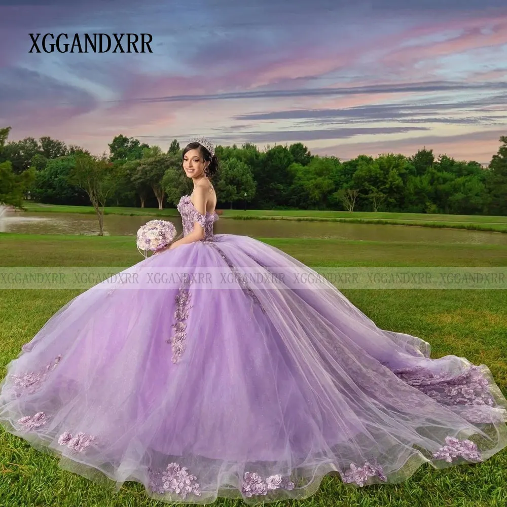 فستان كرة لافندر من Quinceanera مع زهور ثلاثية الأبعاد ، مزين بالخرز والدانتيل ، 16 فستان حلو أرجواني ، وصل حديثًا ، 15 عامًا ، ، ، ، ، ، ، ، ،