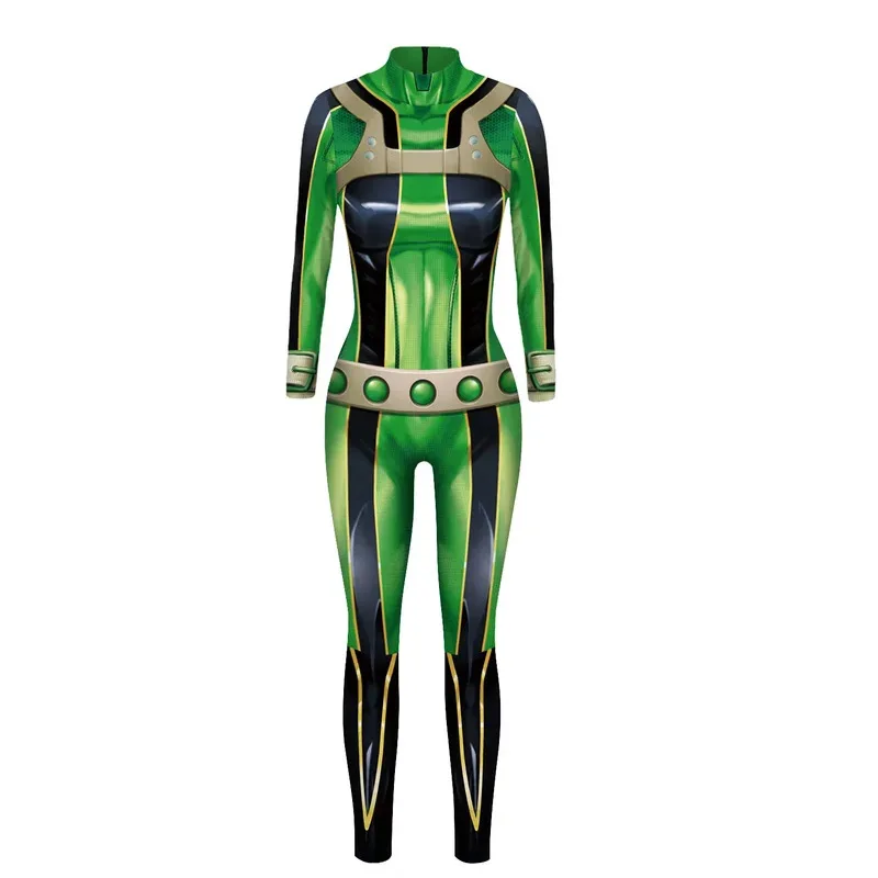 Anime cosplay asui tsuyu ochaco uraraka traje peruca feminino macacão carnaval traje de halloween bodysuit c42c47