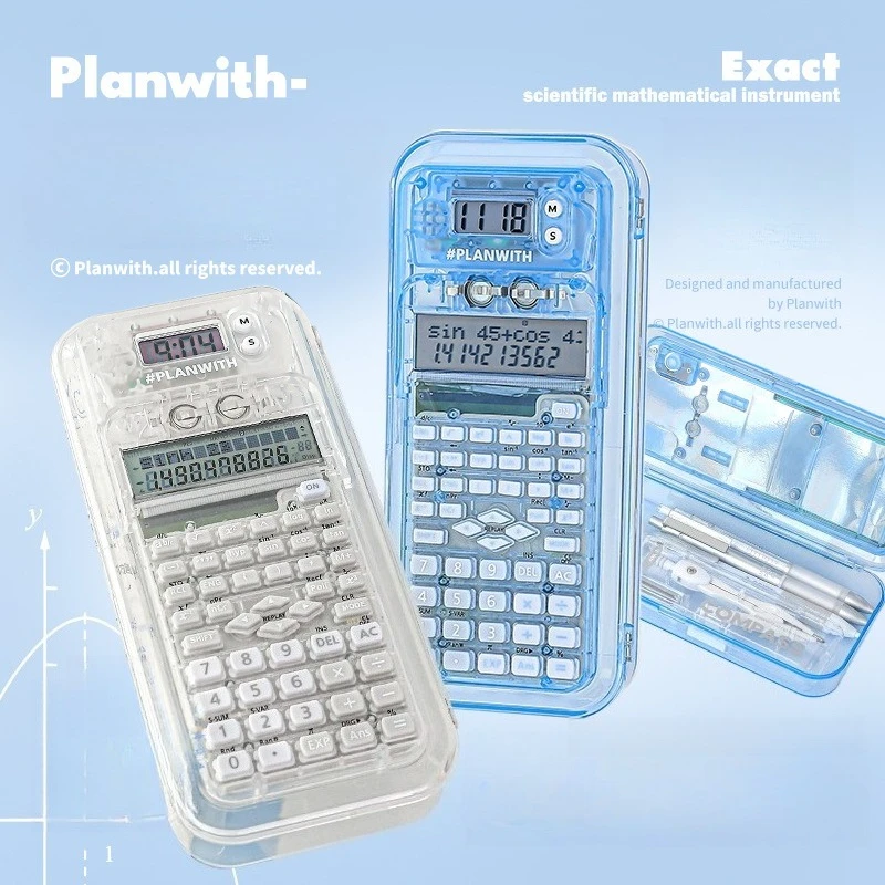 صندوق أقلام رصاص متعدد الوظائف 2 في 1 مع آلة حاسبة 240 وظيفة الحساب والوقت، منظم قرطاسية موصى به باللامتحان #1