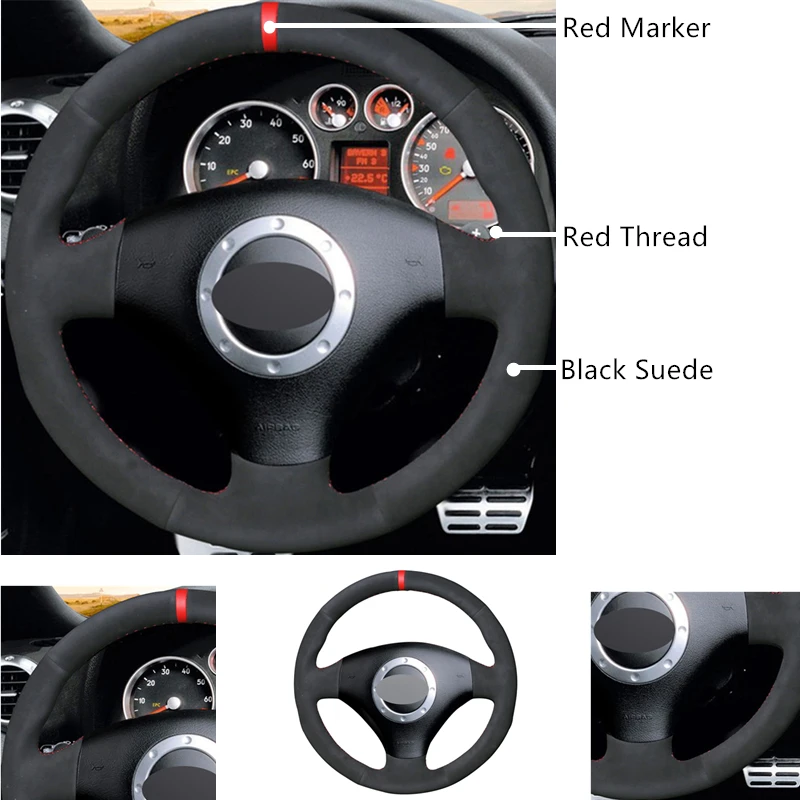 Black Suede Hand sewing Car Steering Wheel Cover for Audi A2 8Z A3 8L Sportback A4 B6 Avant A6 C5 A8 D2 TT 8N S3 S4 RS 4 RS 6