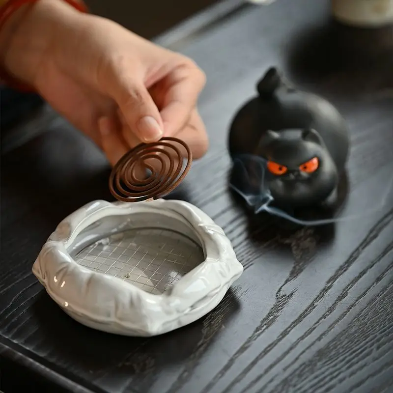 

Ceramic Lazy Cat Incense Burner Household Indoor Agarwood Sandalwood Plate Chinese Tea Ceremony Aromatherapy Burner Ornament
