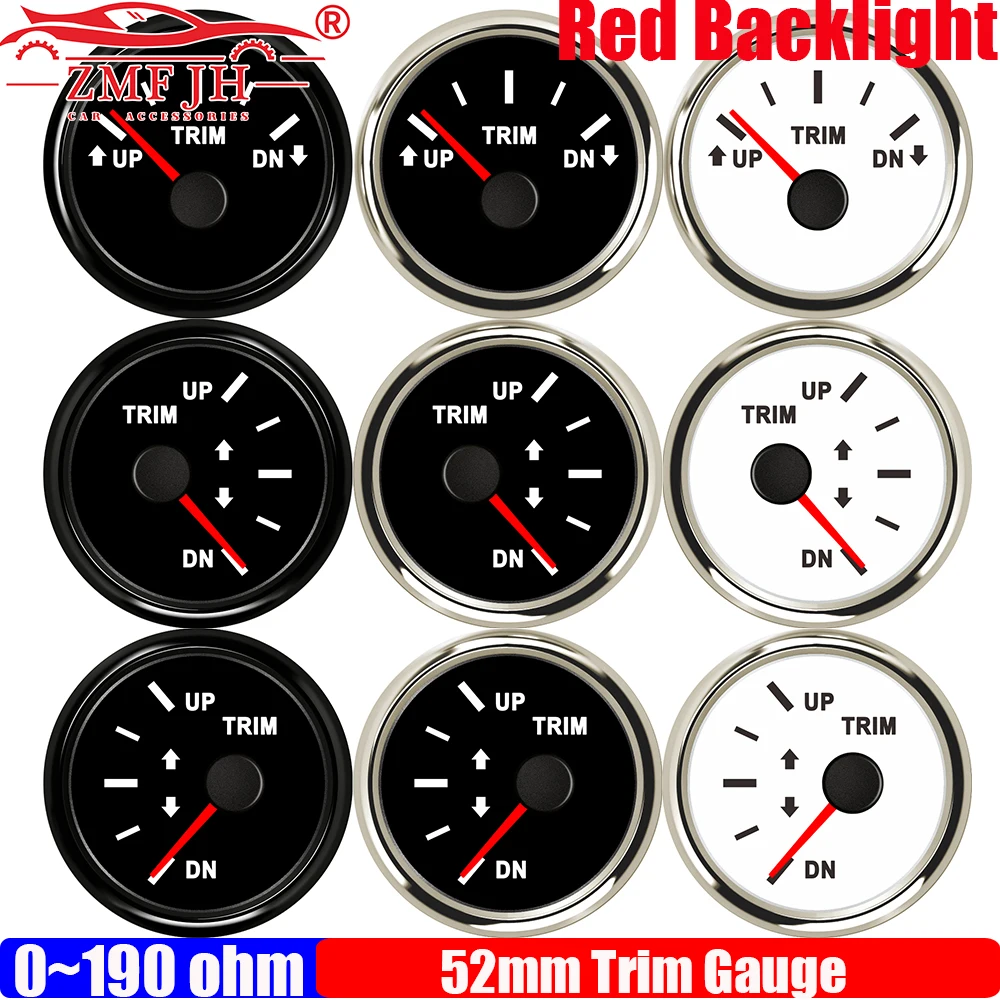 

ZMFJH Boat Yacht Universal 2"52mm 0-190ohm Trim Gauge Marine Trim Tilt Indicator with Red Backlight for Inboard Outboard Engine