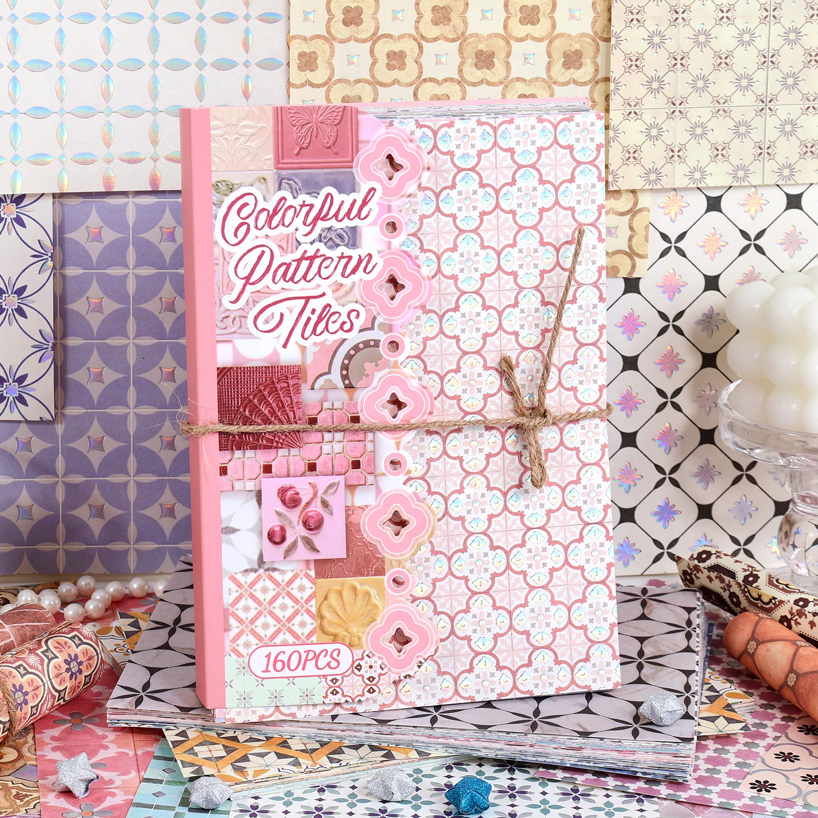160 Sheets Vintage Scrapbook Paper Non-Sticky Ornate Patterns Grid Backgrounds Laminated Colorful for Junk Journaling Planners