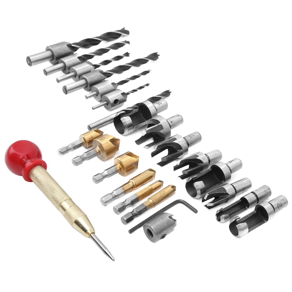 

23PCS 1/4" Hex Shank Countersink Drill Bit 90 Degree Angle Three Pointed Tip Chamfer Drill Bit 5 Flute Design
