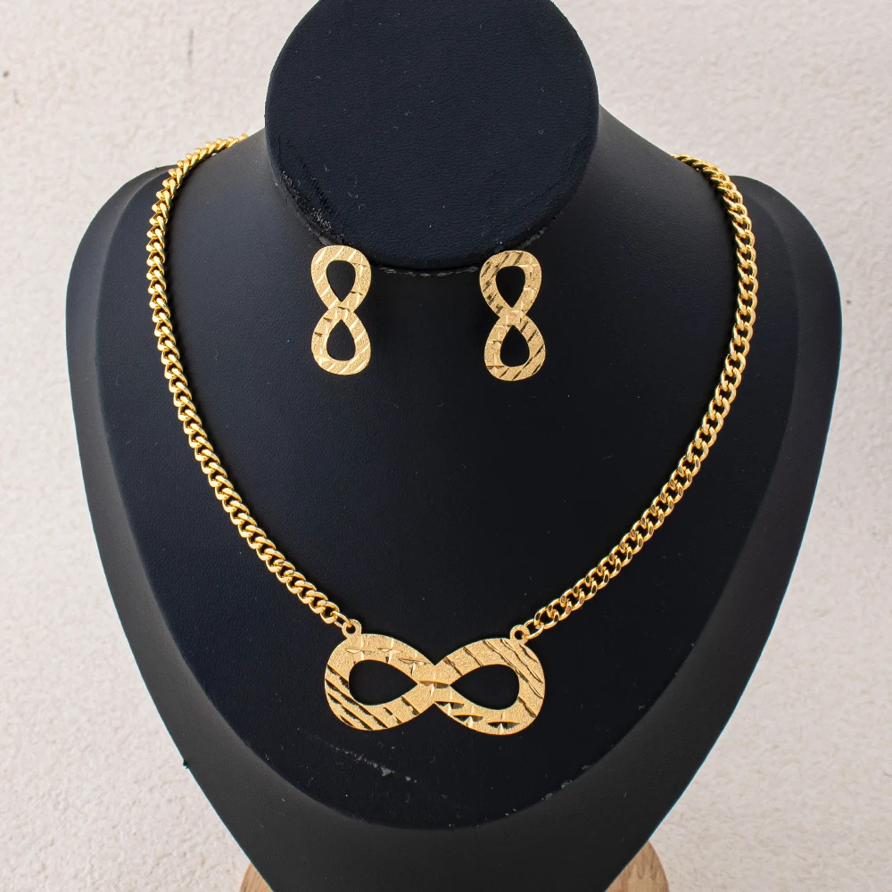 8 Word Stainless Steel Necklace Earrings Matte Design Infinity Symbol Geometric Jewelry Accessories For Women's Party Gifts